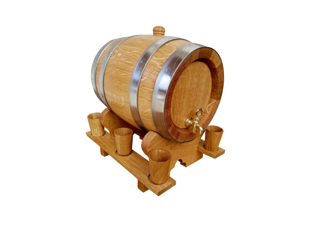 Eichenfass 2 Liter + 6 Holz Becher...